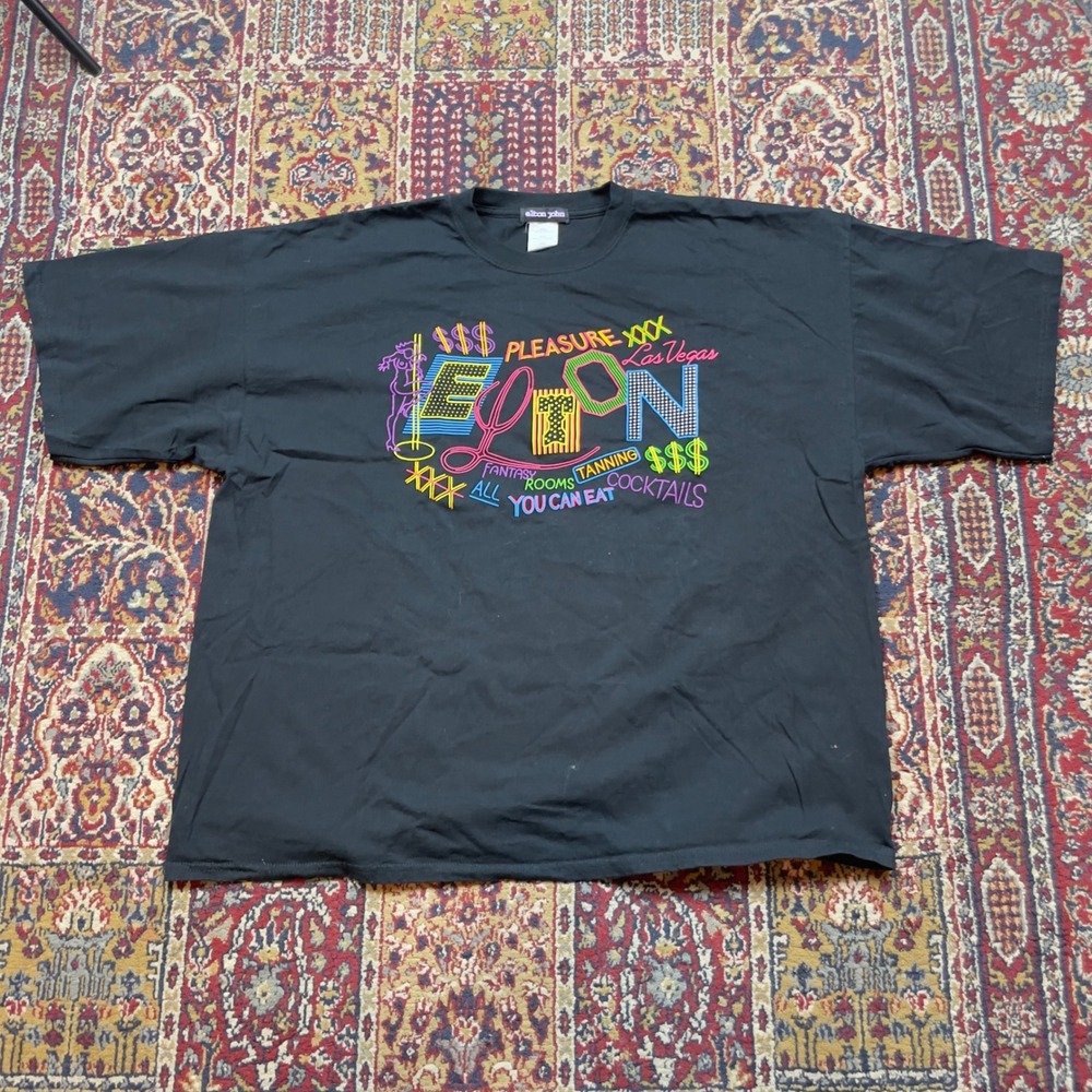 Elton John Las Vegas T Shirt Mens XXXL Black Pleasure Fantasy Rooms Band Concert